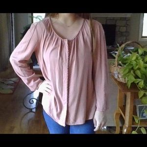 Button-up, flowy pink shirt